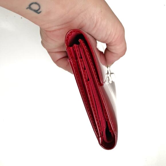 Vintage Ralph Lauren Red Patent Leather Turnlock Wallet | Classic Preppy Clutch - Picture 4 of 11